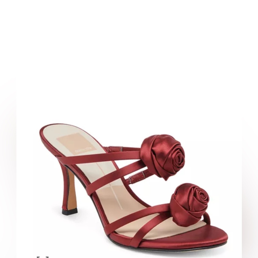 Dolce Vita Linzy Red Satin Heels with Rose Accents. NWBox Size 6